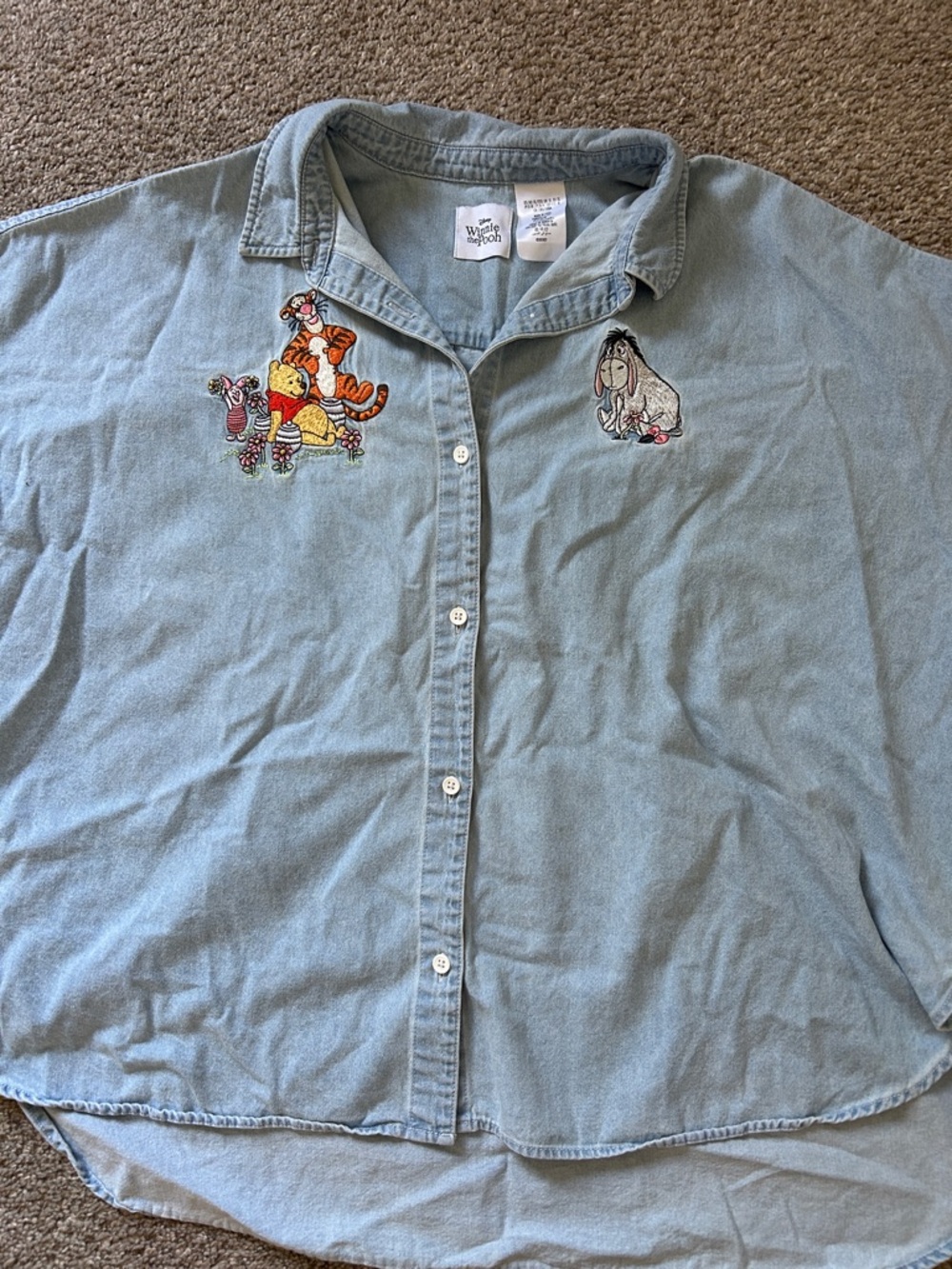 Disney Light Blue Button-Down Shirt with Winnie the Pooh Embroidery